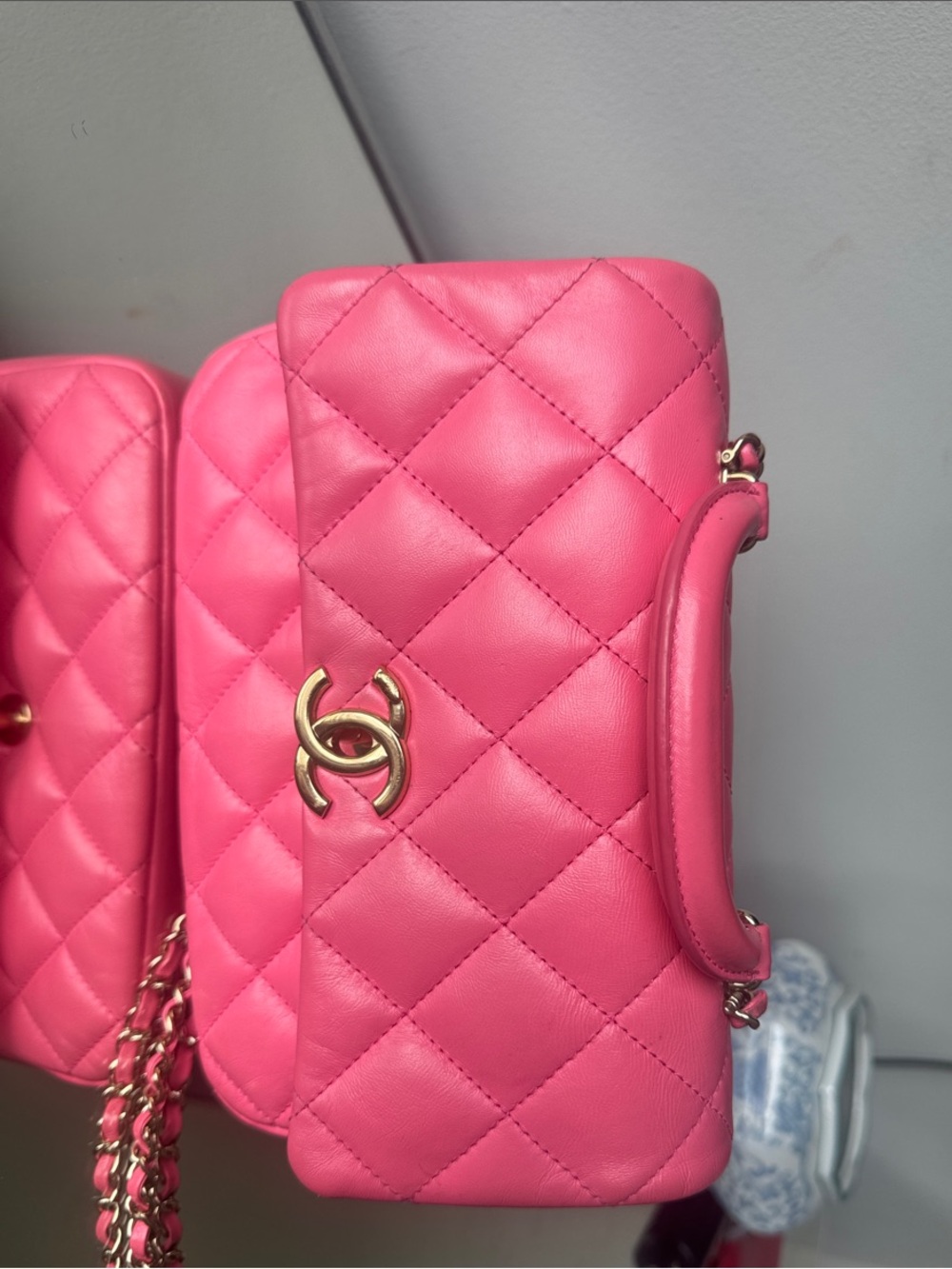 CHANEL Coral Pink Quilted Leather Chain Shoulder Bag